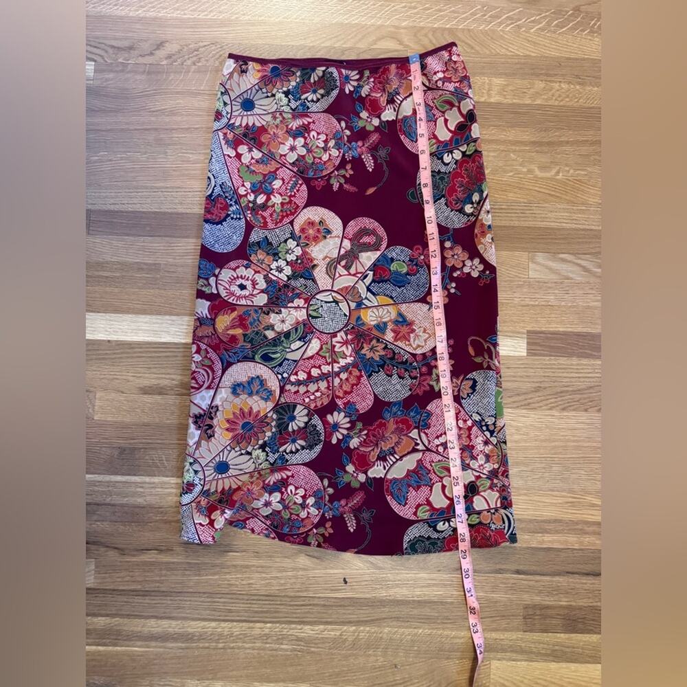 90s-Y2K Vintage Fan Print Slip Midi Skirt Sz M - Picture 7 of 7